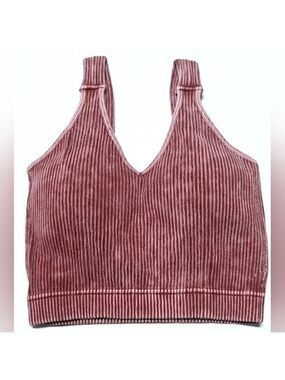 ZENANA Rust Ribbed Cropped V-Neck Bra Tank Top L/XL - New In Package